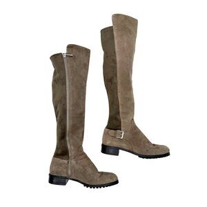 MICHAEL KORS BRANSON STRETCH GREEN TAUPE SUEDE KNEE HIGH RIDING BOOTS - 5.5